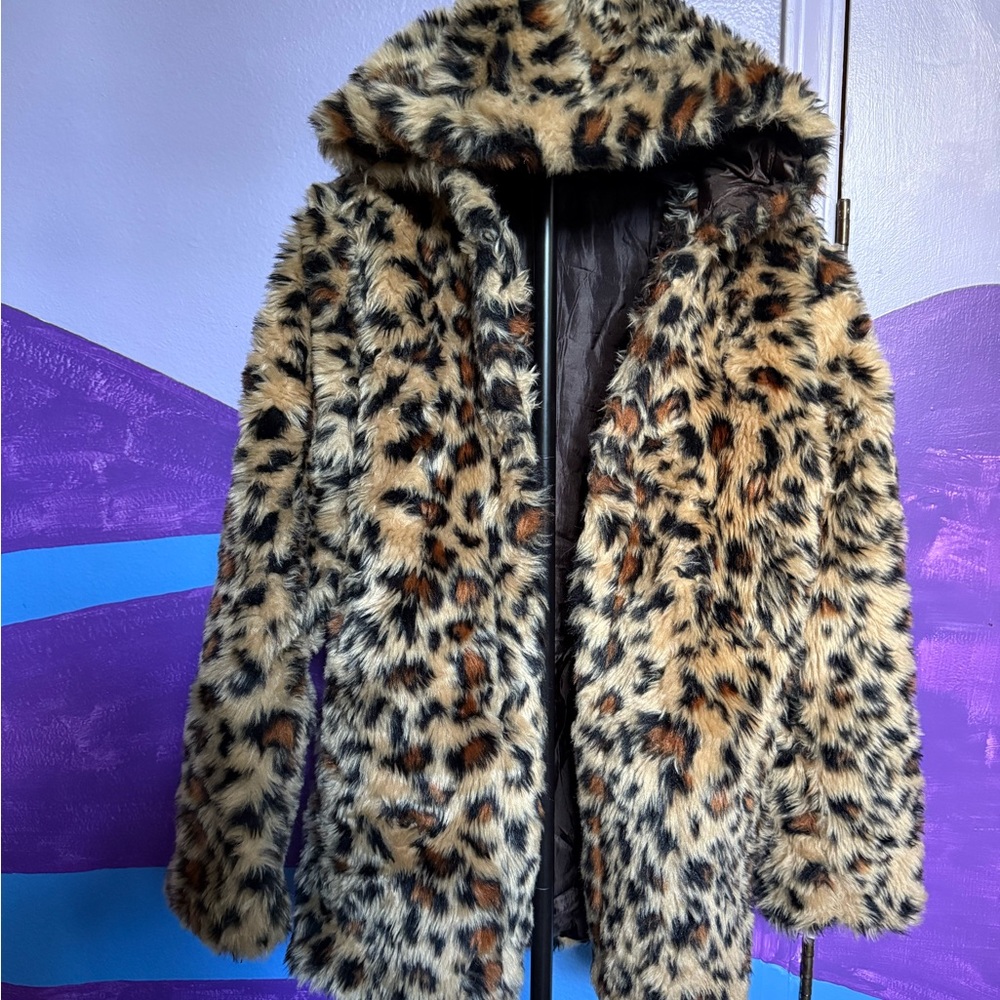 Leopard Print Faux Fur Coat